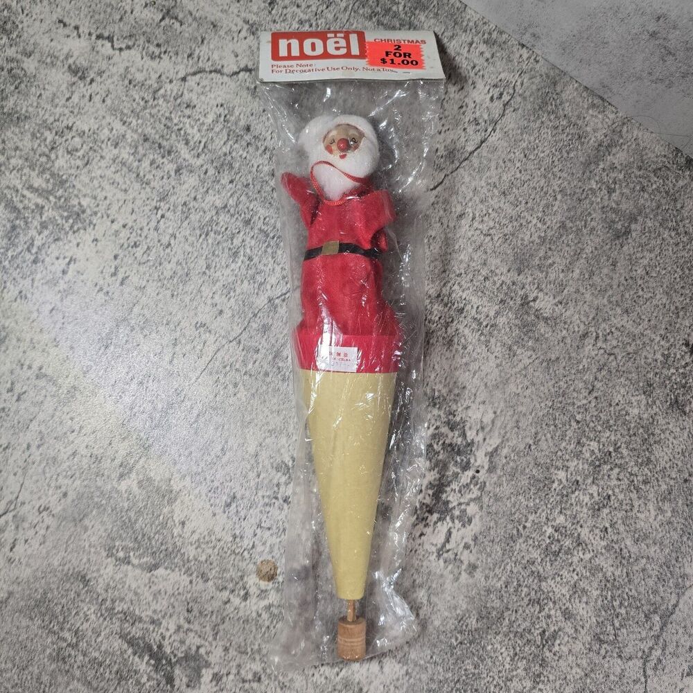 New Vintage Pop-up Puppet, Red Santa Made in Germany Cone Puppet Peek a Boo Toy